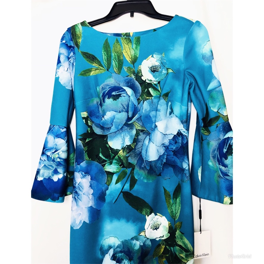 Sold Calvin Klein Floral Bell Sleeve Sheath Dress - Picture 7 of 8